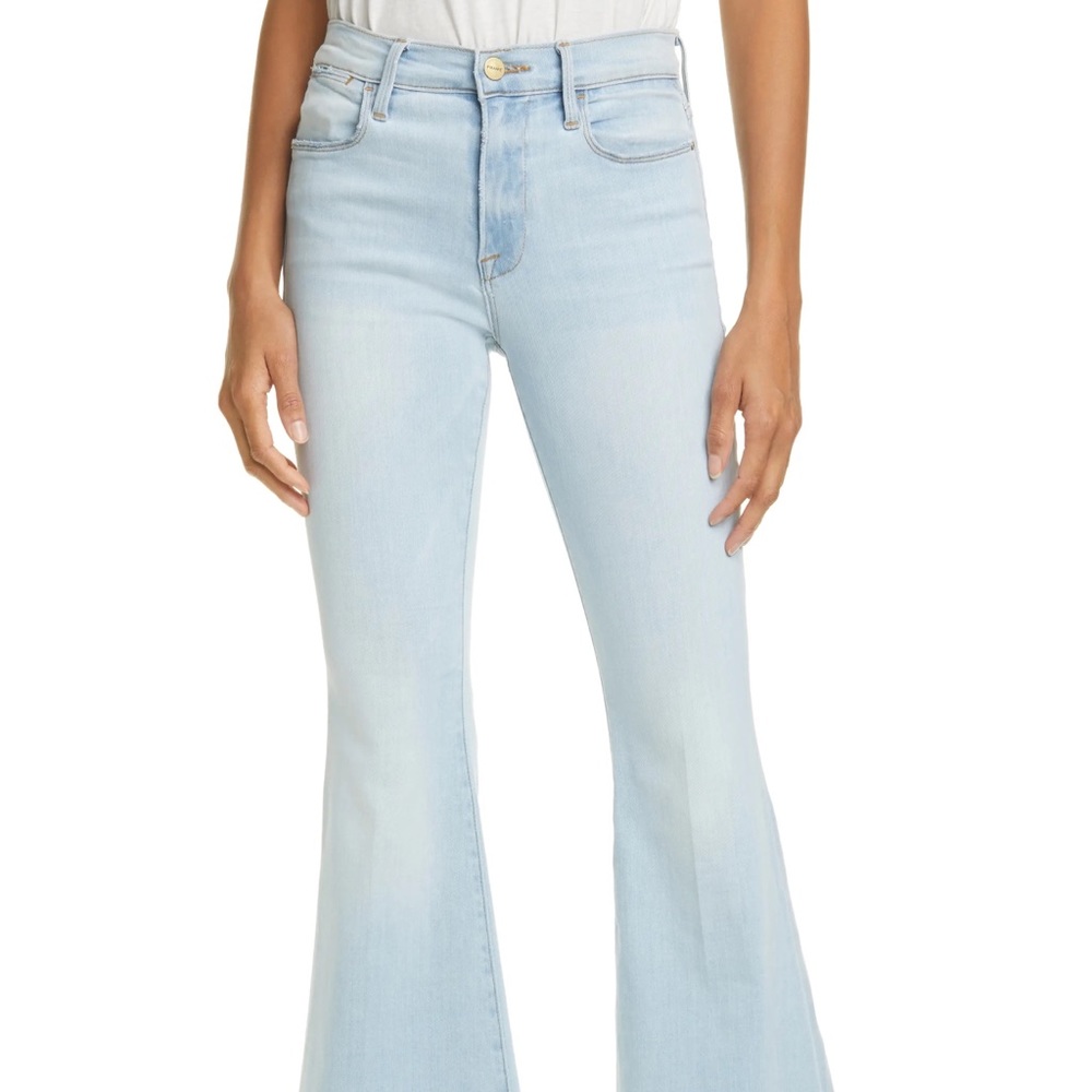 FRAME LE PIXIE HIGH SUPER FLARE JEANS IN PACIFICA